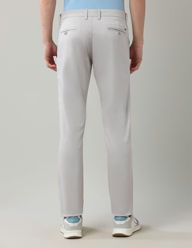 Arrow Sports Men's Grey Solid Mid Rise Cotton Button Slim Fit Flat Front Slant Pocket Trousers (ASAJTR2531_Grey_34)