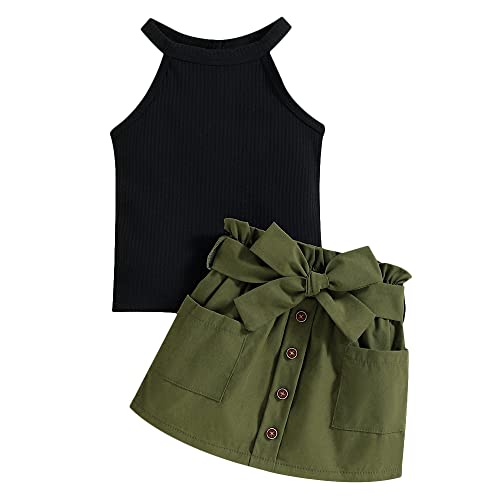 Hopscotch Polyester Girls Oilvesolid Slim Fit Blouseskirt Set In Black Color For Ages 5-6 Years