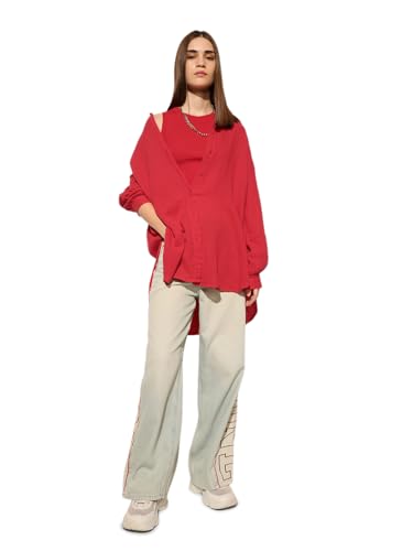 ONLY Women's Solid Oversized Red Shirt