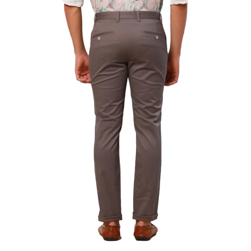 Raymond Men's Slim Fit Solid Pattern Cotton Blend Flat Front Dark Grey Casual Chinos