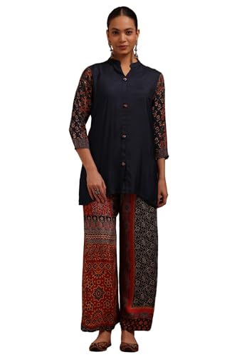 Soch Womens Navy Blue Muslin Solid Co-Ord Set