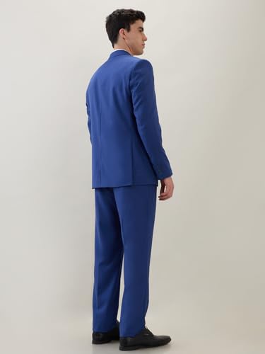 Raymond Men Contemporary Fit Solid Pattern Poly Wool Blend Notch Lapel Full Sleeve Formal Suit Blue