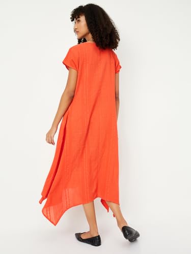 Max Kalki x Max Women Textured Asymmetric Dress (Orange_S)