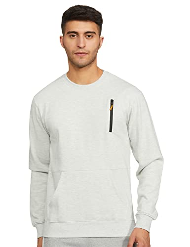 Fusefit Men's Fleece Round Neck Sweatshirt (FFA-MT060-03_GREY MEL_S)