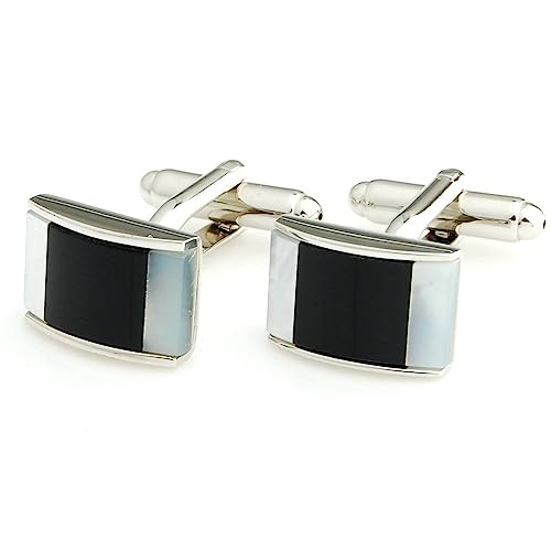 Peluche Natural Mother of Pearl Stone (Semi-precious) & Black Onyx Stone Cufflinks for Men
