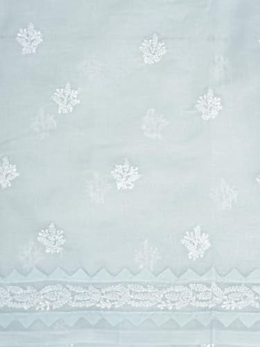 Ada Hand Embroidered Lucknowi Chikankari Unstitched Cotton Dress Material Suit Piece with Dupatta for Women 01A871569 Sky Blue