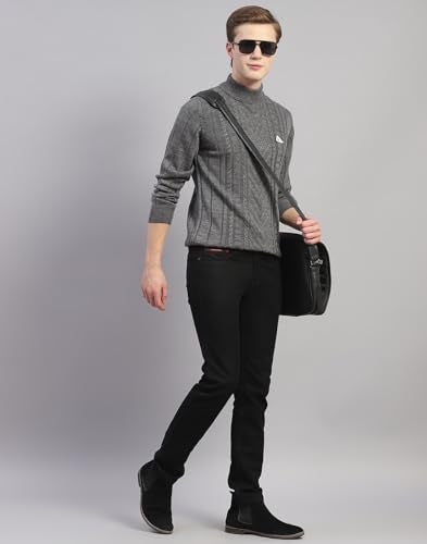 Monte Carlo Mens Grey Solid Turtle Neck Full Sleeve Wool Blend Casual Sweater (1239158TN-1042-44)
