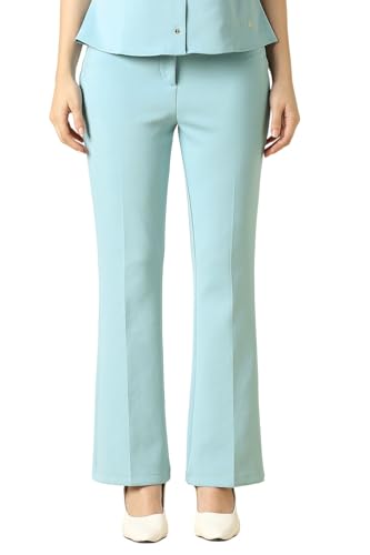 Women Light Blue Solid Formal Trousers