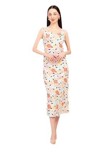 7OUNCE Women's Printed Bodycon Cowl Neck Dress - Adjustable Straps & Side Zipper Closure in Soft Crepe Fabric Multicolour