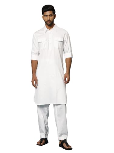 VASTRAMAY Traditional Pathani Khan Suit Set for Men in Soft Cotton Fabric – Ethnic Wear with Salwar Patiala Pyjama – Relaxed Fit Outfit for Eid & Holi | Independence Day