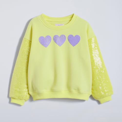 Hopscotch Girls Yellow Full Sleeves Sequin Embellished Sweatshirt for Age (4-5 Years)