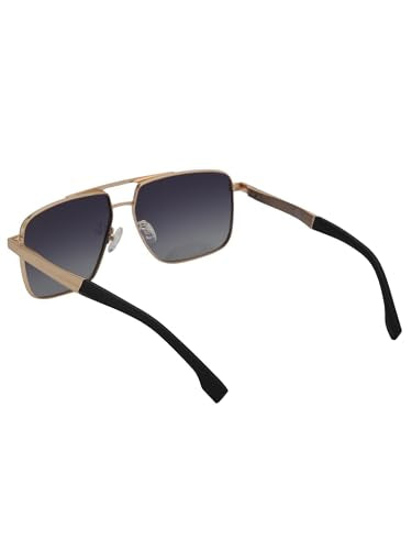 Carlton London Unisex Premium Rose Gold & Black Toned Grey UV with Polarized Lens Square Sunglass