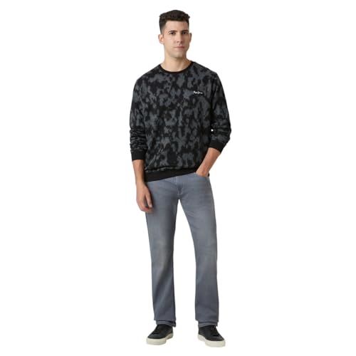 Pepe Black Self Design Full Sleeves Men Sweatshirt