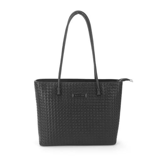 Mochi Stylish Faux Black Shoulder bag with Applique branding and Zipped Closure, Premium Branded lining, Perfect for Casual Use(66-515)
