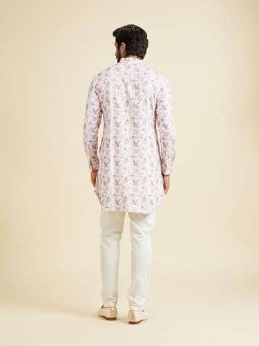 Manyavar Men's Spandex Floral Printed Kurta(Pink,XL)