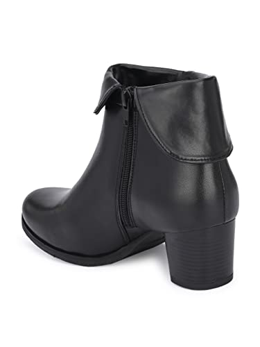 Delize Black Women Vegan Leather mid Heel Boots