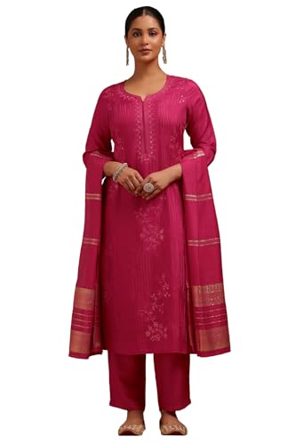Soch Women's Dola Silk Salwar Suit Set (EWA5CD22235_Fuchsia