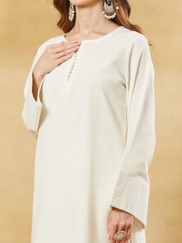 Divena Off White Solid Cotton Pathani Suit Set