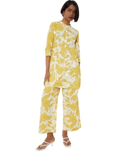 Max Women Printed Straight Kurta Set (Yellow_XL)