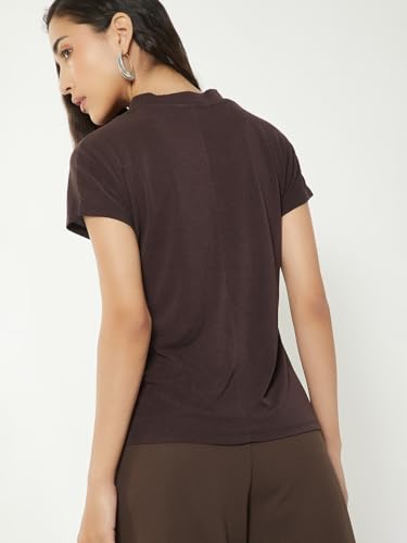 Max Women Solid T-Shirt (Brown_S)