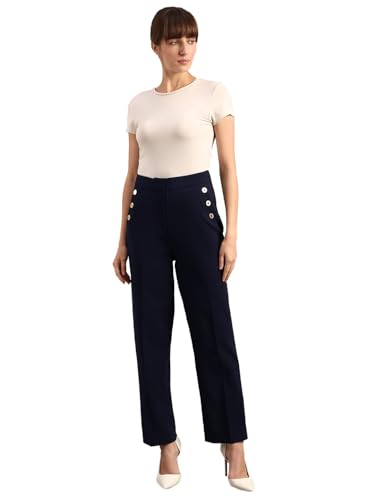 VERO MODA Womens Straight Fit Pants Dark Navy