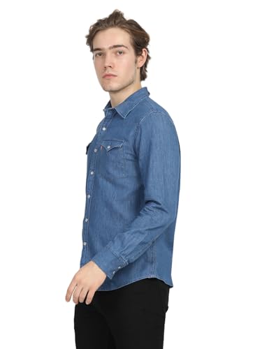 Levi's Men's Solid Slim Fit Shirt (002BT-0001_Blue