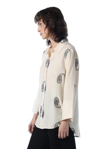 ONLY Women Self Design Oversized Beige Shirt