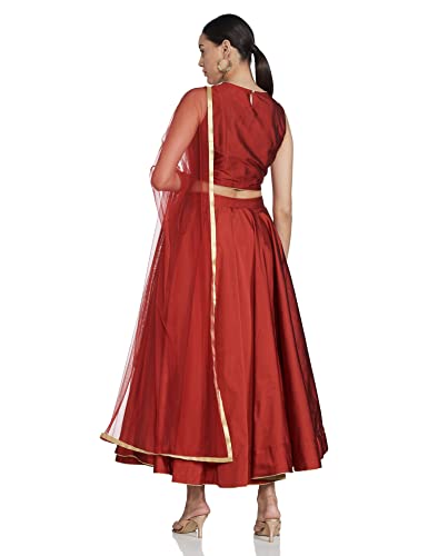 BIBA WOMEN YARNDYED FLARED SALWAR KURTA DUPATTA(SKD5700_WINE_36)