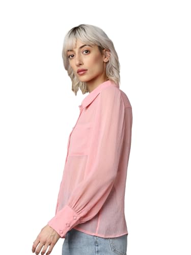 ONLY Women Solid Polyester Regular Fit Pink Shirt