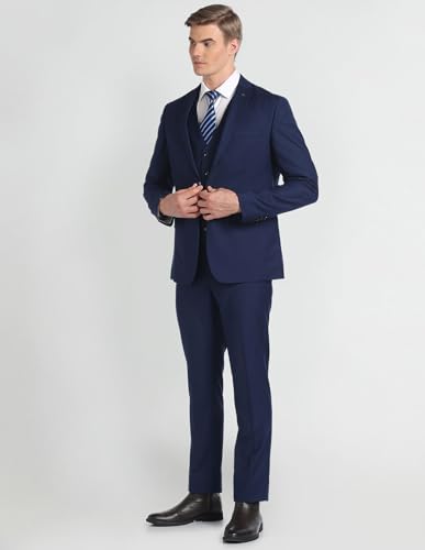 Arrow Men's Polyester Single Breasted Business Suit Pants Set (ARAGSU5587_Navy