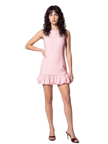 Max Women Solid Bubble Hem Dress (Pink_XXL)