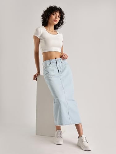 Calvin Klein Jeans Cotton Western Skirt Bleached Indigo