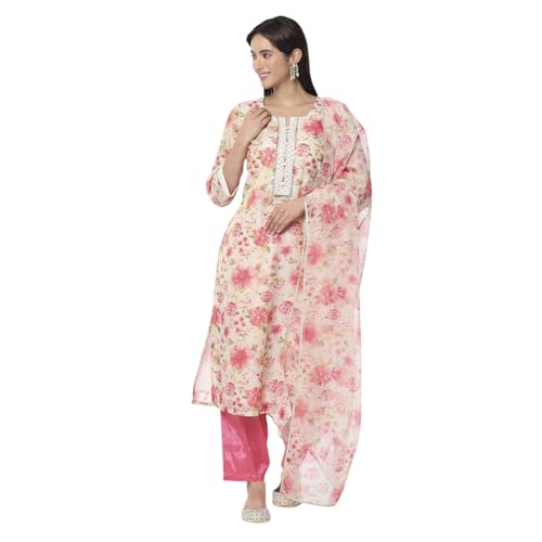 Rangriti Women's Polyester Kurta Set (FSGLM22173SS25BEG_Beige
