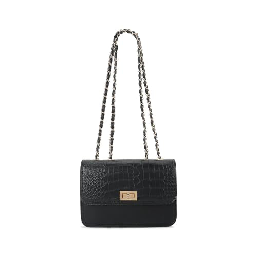 Fastrack Casual Sling Bag with Lock Closure for Girls, Medium Size with Internal Organiser and Metal Chain Strap, Made with High-Quality Faux Leather