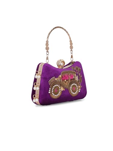 TOOBA Women's Purple Handicraft Beautiful Bling Box Clutch Bag for Wedding, Banquet, Gift Family, & Friends
