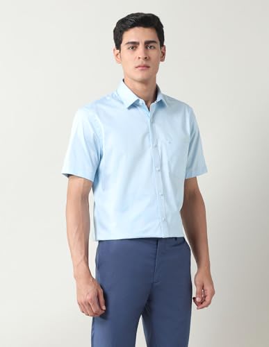 Arrow Men's Solid Regular Fit Shirt (ARAJSH0964_Light Blue