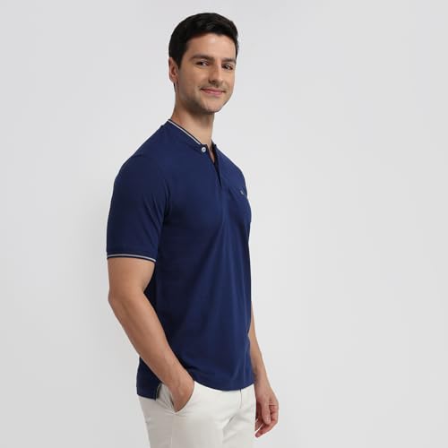Raymond Men Modern Fit Solid Pattern Pure Cotton Half Sleeve Polo Neck Casual T-Shirt Blue