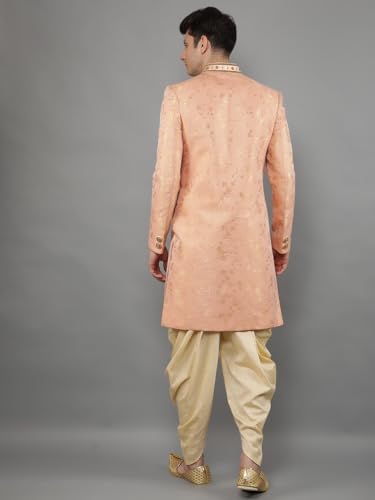 Manish Creations Men's Floral Woven Design With Embroidered Sherwani Set
