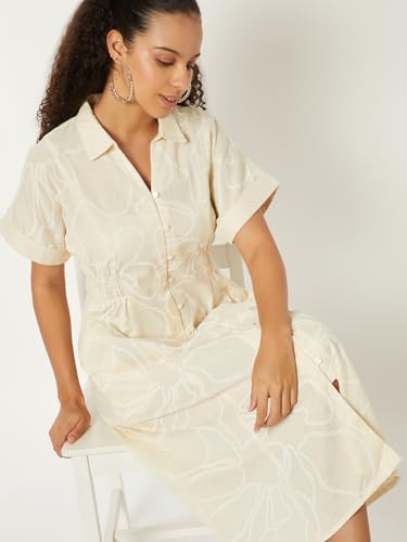 Max Women Embroidered Shirt Dress (Off White_L)