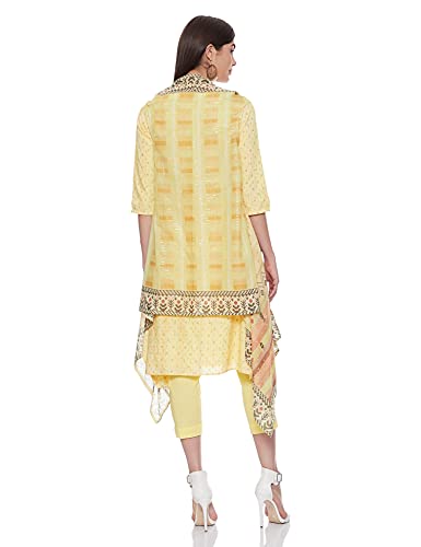 BIBA WOMEN PRINTED NARROW SALWAR KURTA DUPATTA(SKDSHRUG SE7378_LIGHT YELLOW_38)