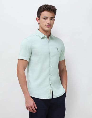 U.S. Polo Assn. Denim Co. Men's Solid Regular Fit Shirt (UDSHT2135H_Green_42)