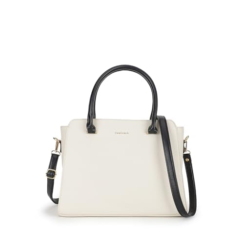 Fastrack PebbleEdge White Satchel | Faux-Leather Women’s Handbag | Structured Satchel with Triple Compartments & Gold Accents