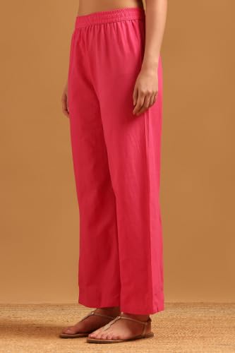 Soch Womens Fuchsia Cotton Solid Salwar Suit With Faux Mirror