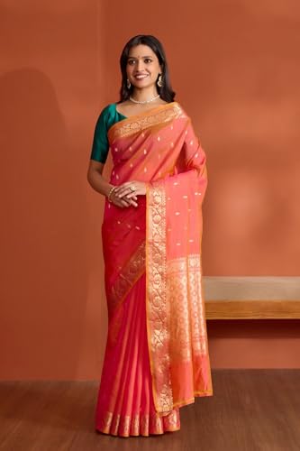 Taneira Women Pink Silk Viscose Banaras Cutwork Saree with Unstitched Blouse Piece (SAPH01AA9884-Pink)