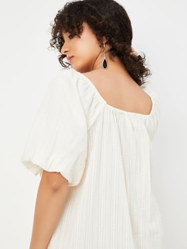 Max Women's Cotton A-Line Midi Casual Dress (EE54005_Off White