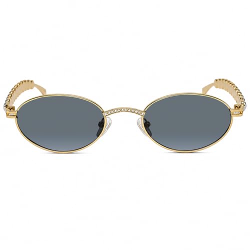 ELINE Luxury Golden Oval Sunglasses for Women | Premium UV Protected Fashion Sunglasses | Stylish Lightweight Designer Shades for Driving, Travel, Beach & Outdoor Wear (Black)