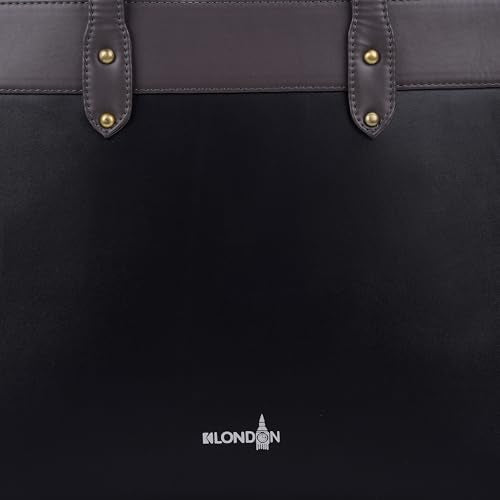 K London Vegan Leather Handbag For Women-Girls | Satchel Bag for Womens | Fit Upto 15 Inch Laptop | Shoulder Bag | Ladies Purse | Tote Bag With Top Double Handle Handbag For Women(2313) (Black)