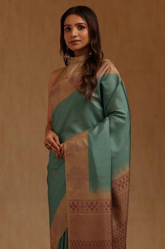 Soch Womens Sap Green Tussar Woven Design Saree