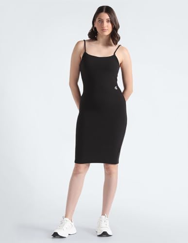 Calvin Klein Women's Polyester Bodycon Above The Knee Dress (J20J221149BEH_Black_M)