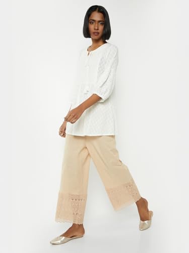 Max Women Embroidered Hem Palazzos (Beige_S)
